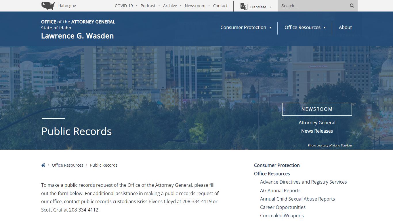 Public Records - Idaho Office of Attorney General